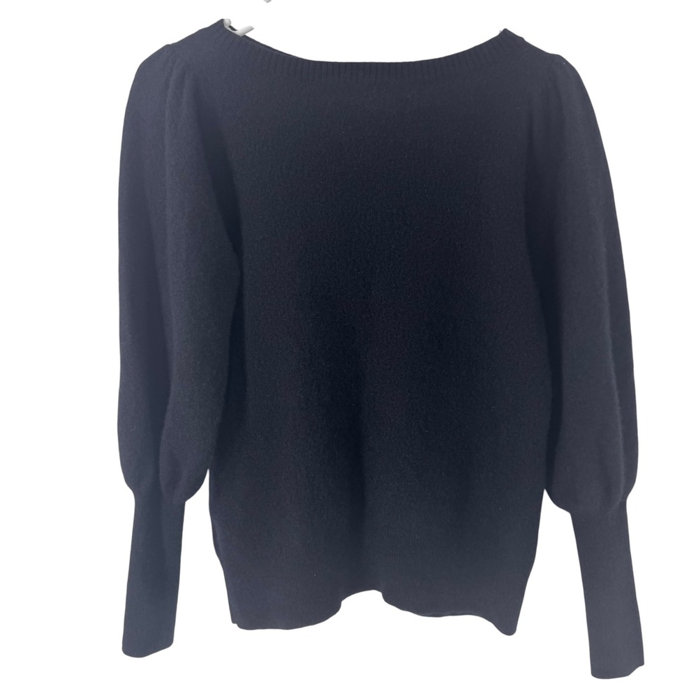Nordstrom Womens 100% Cashmere Puff Sleeve Boat Neck Sweater Black Large L - Picture 3 of 9